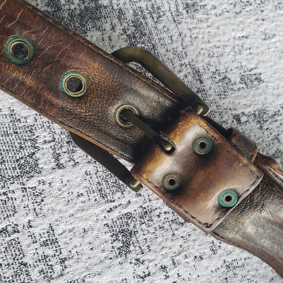 45" Custom Made Hand Crafted Brown & Tan Leather Tooled Belt - Picture 8 of 13